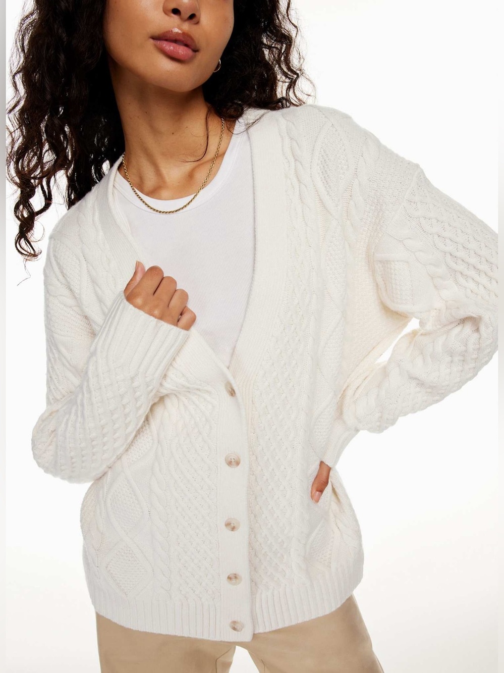 Sunday Best Aritzia Lamora Cable Knit Wool Cardigan in Whisper White Size 2XS - Picture 13 of 14